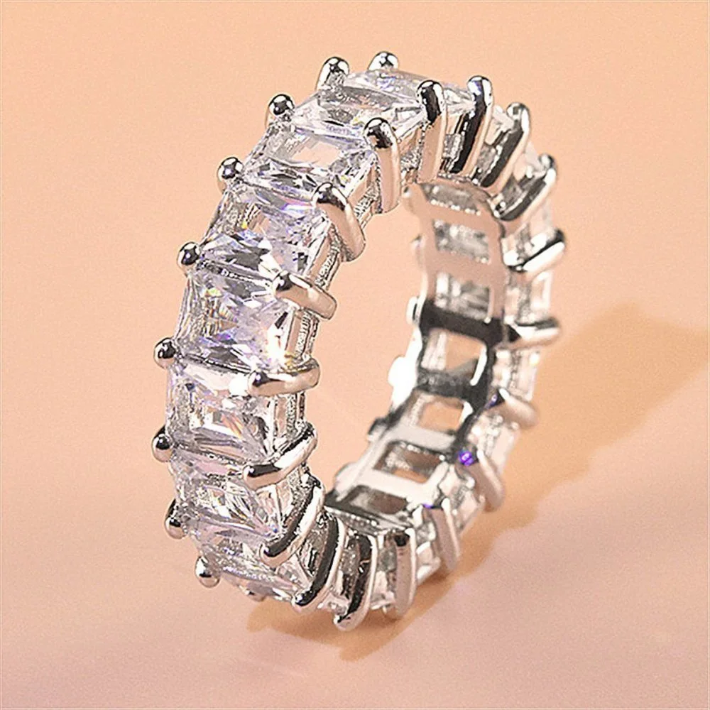 NEW 925 Silver Baguette Diamond Full Eternity Ring